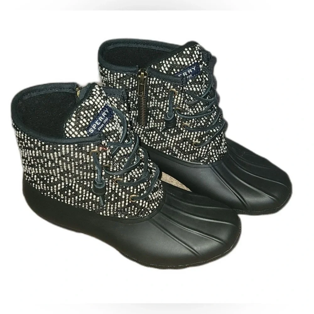 Sperry Black and White Patterned Winter Boots